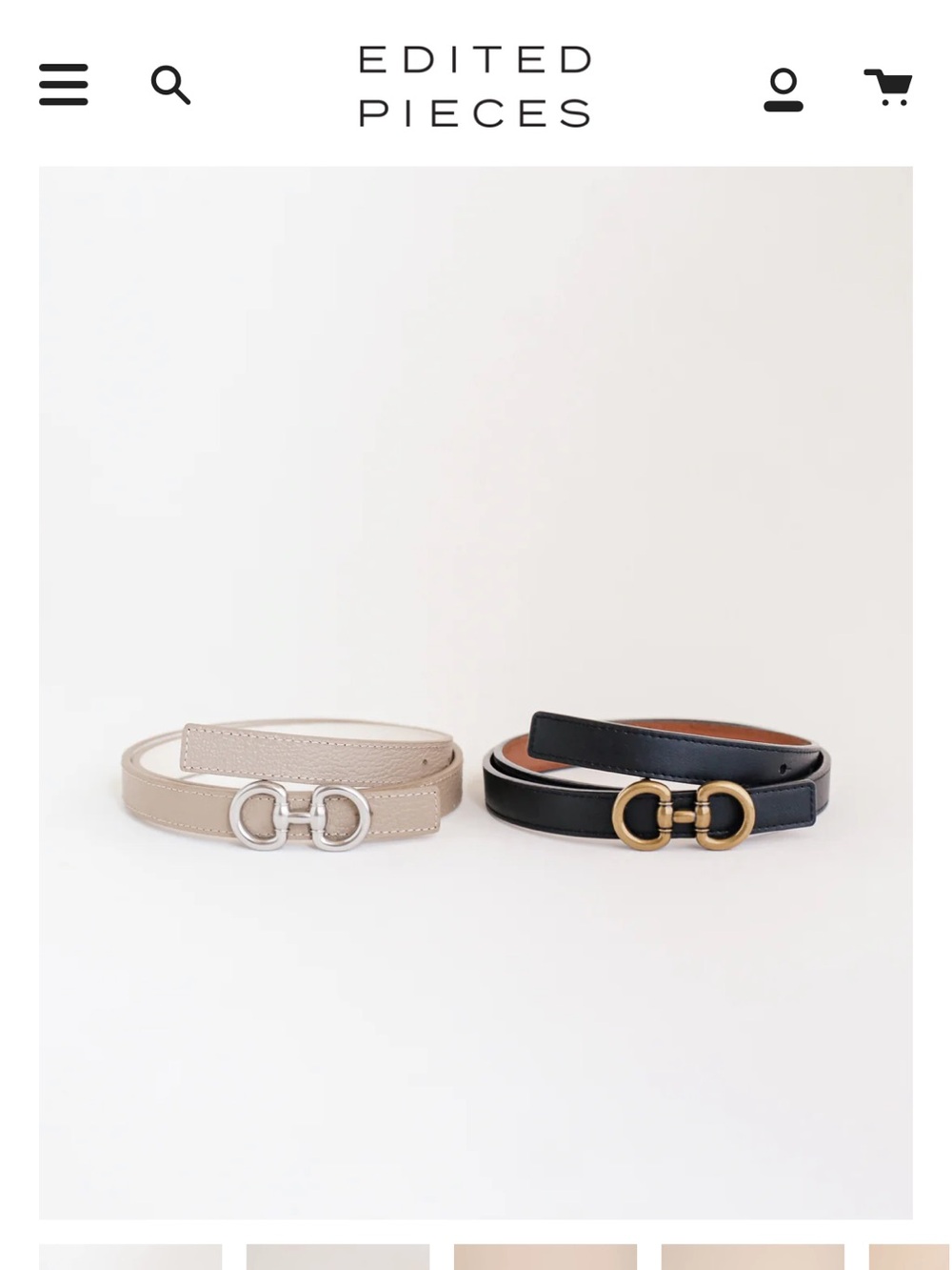 Edited Pieces Reversible Horsebit Belt in Beige and White with Silver Buckle